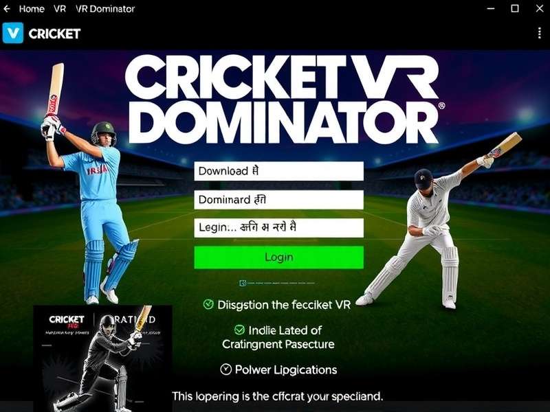Cricket VR Dominator - Download & Login Page Cricket VR Dominator download and login screen with Indian language options